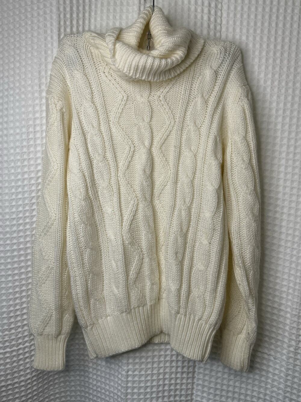 Vintage Appalachian Trail Ivory Mens Cable Knit Turtleneck Sweater Large